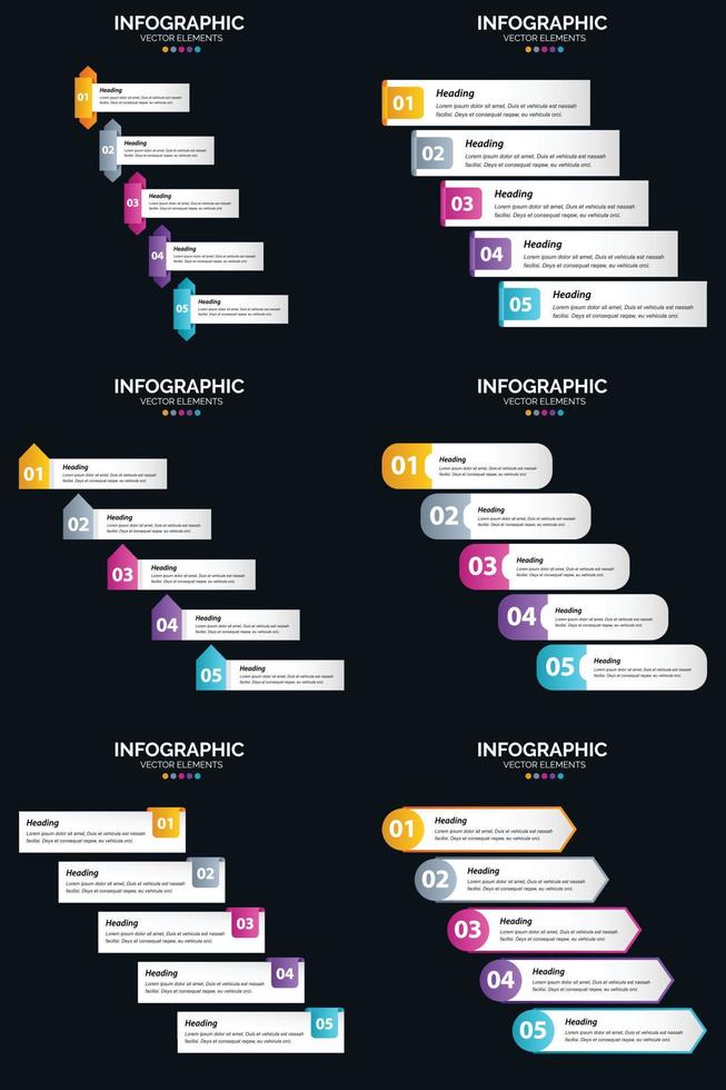 Vector 6 Infographics Pack Presentation slide template 5 Steps cycle diagrams and timelines