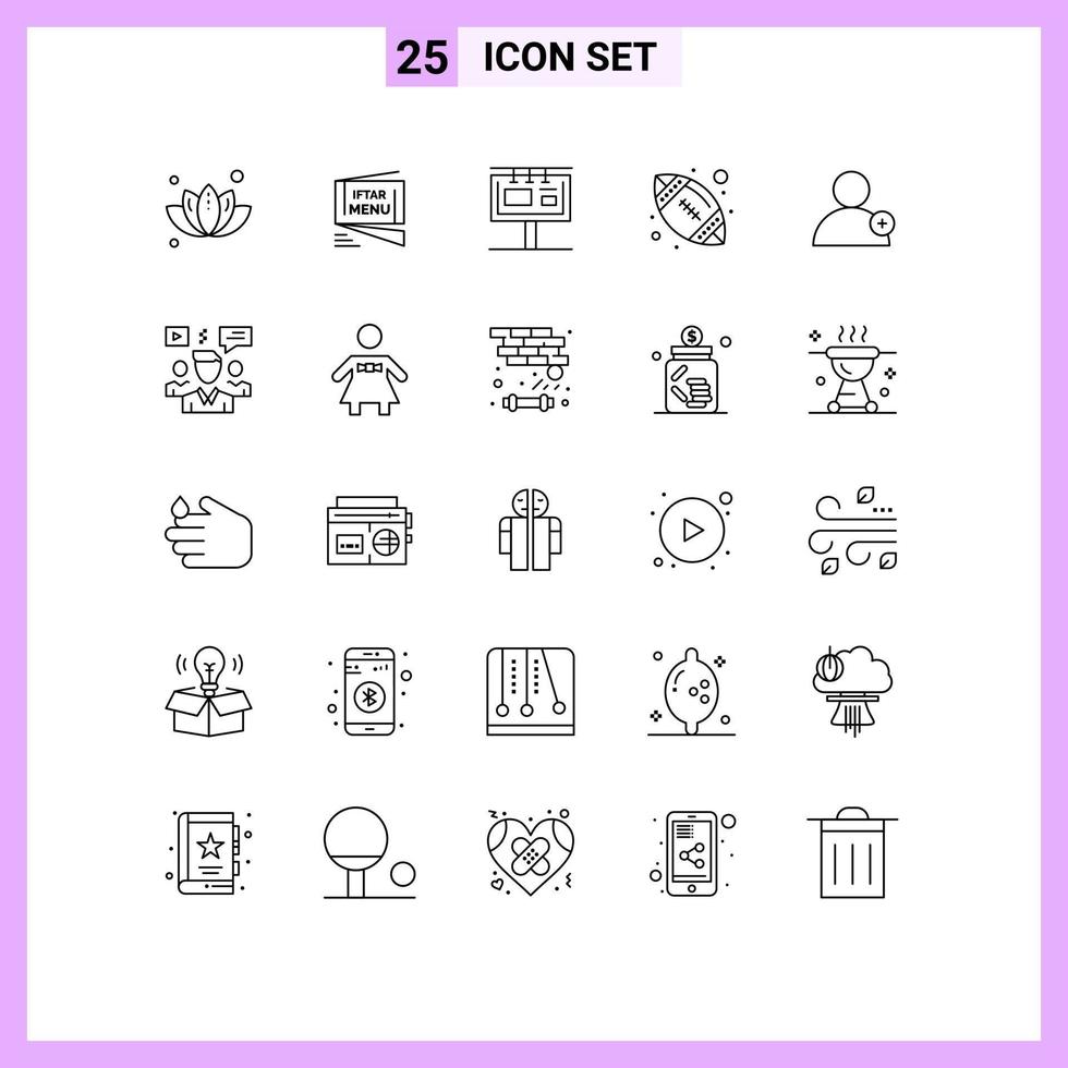 Stock Vector Icon Pack of 25 Line Signs and Symbols for follow ball fast american advertising Editable Vector Design Elements
