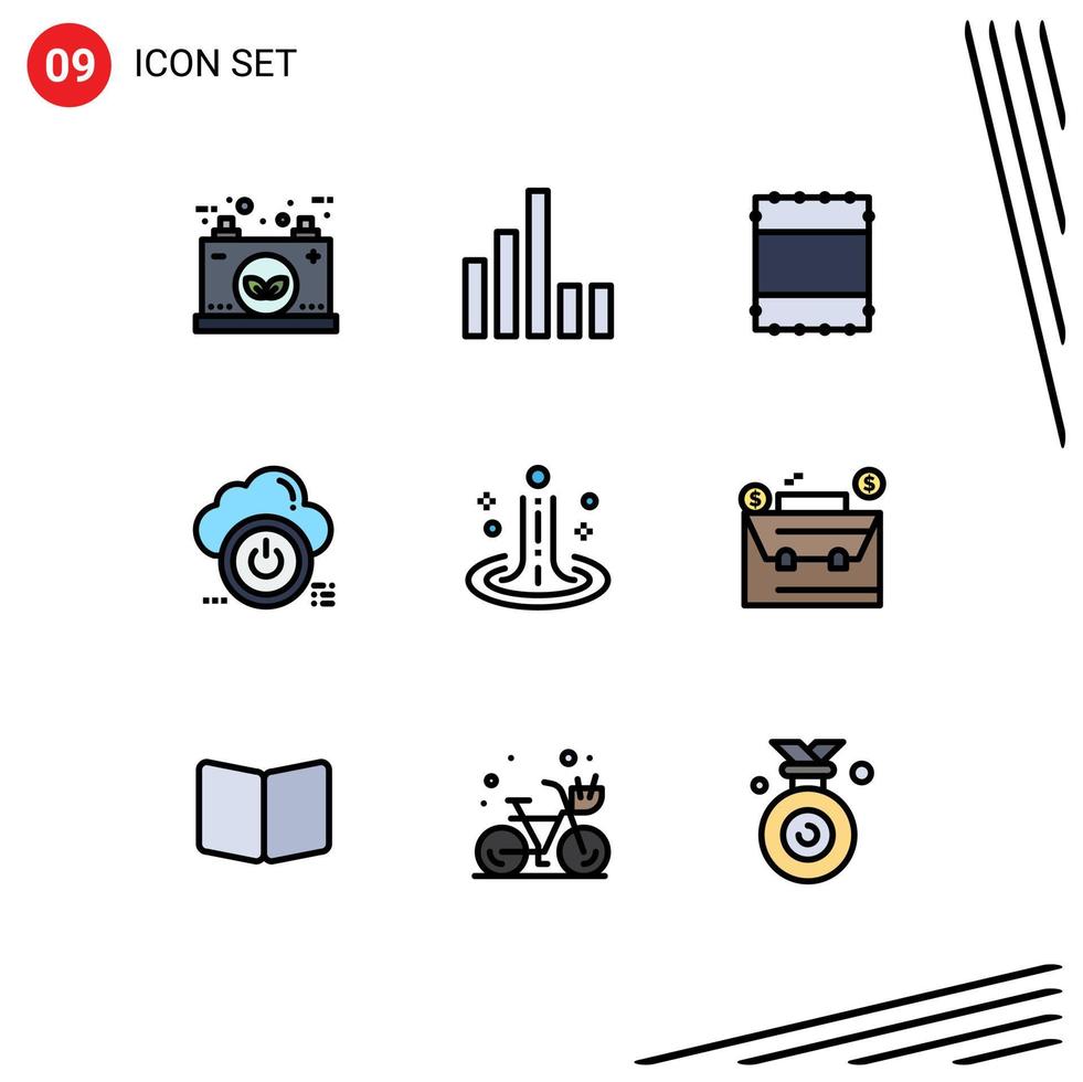 Group of 9 Modern Filledline Flat Colors Set for spa effect layout off down Editable Vector Design Elements