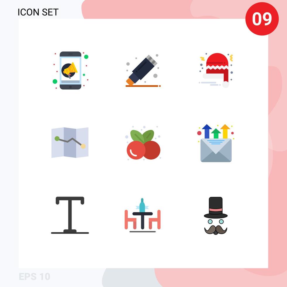 conjunto de 9 iconos de interfaz de usuario modernos símbolos signos para frutas de verano sombrero de navidad punto de comida elementos de diseño vectorial editables vector