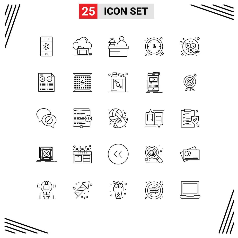 Stock Vector Icon Pack of 25 Line Signs and Symbols for wall clock time keeper data time manager Editable Vector Design Elements