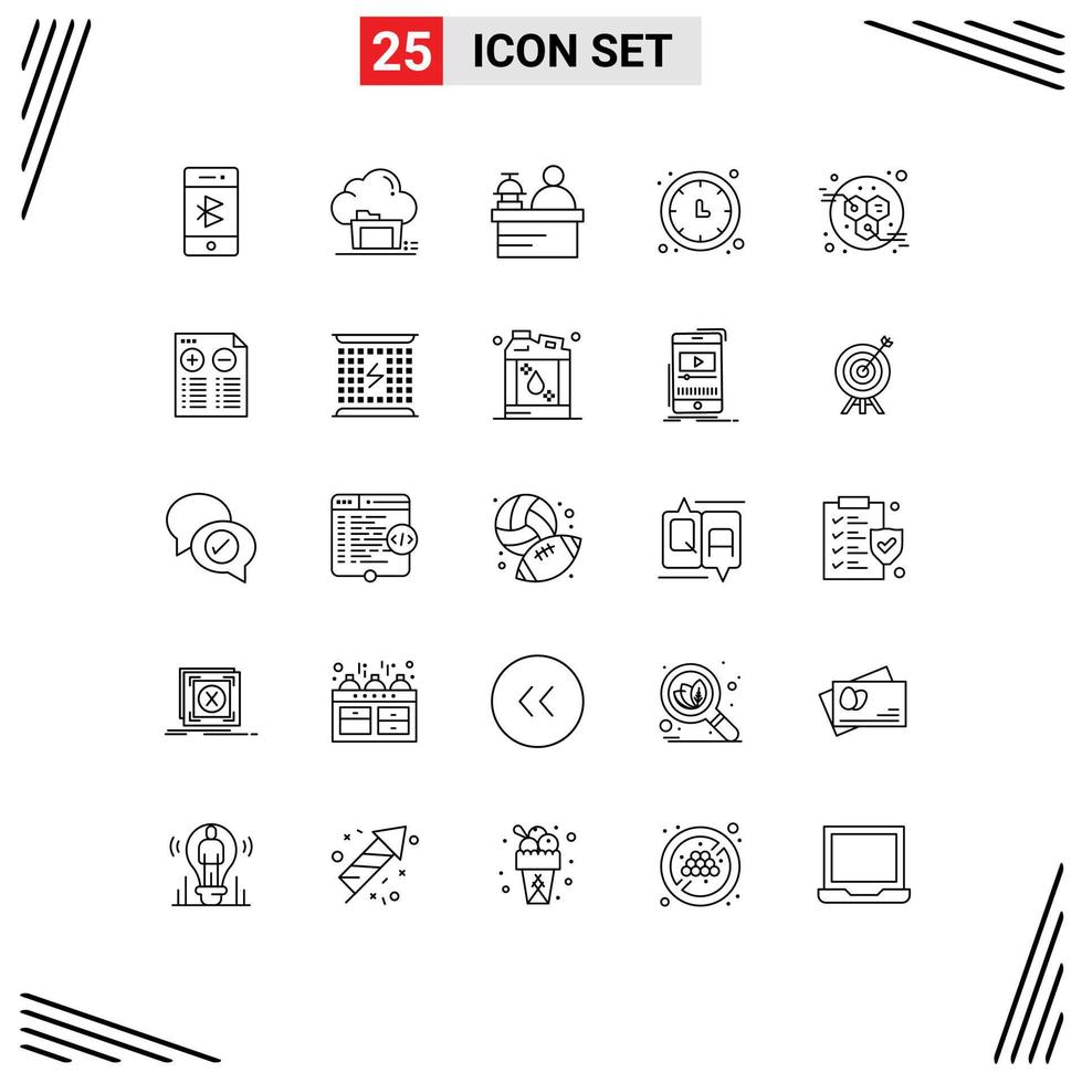 paquete de iconos de vector de stock de 25 signos y símbolos de línea para elementos de diseño de vector editables de administrador de tiempo de datos de reloj de pared