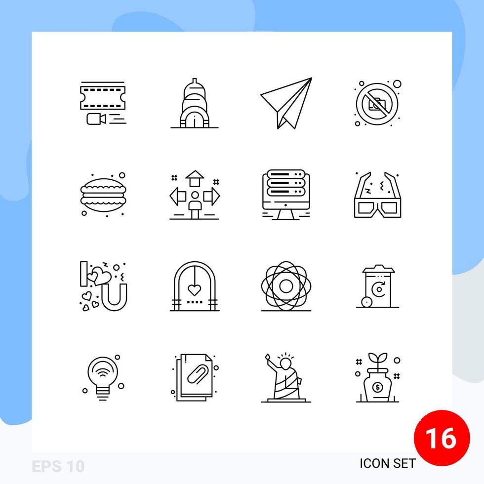16 Universal Outline Signs Symbols of food dinner paper plane cafe no Editable Vector Design Elements