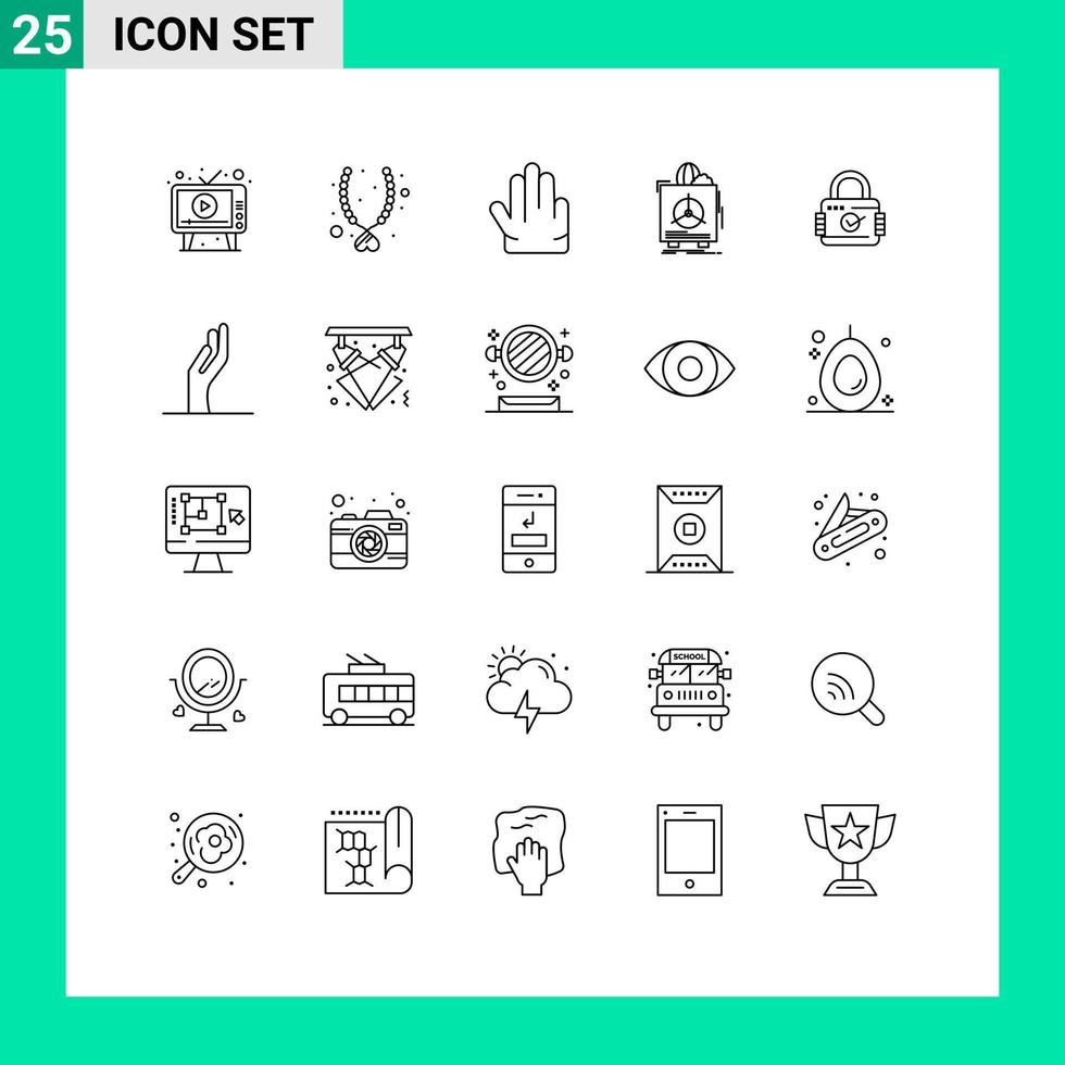25 Universal Lines Set for Web and Mobile Applications lock warranty present product insurance Editable Vector Design Elements