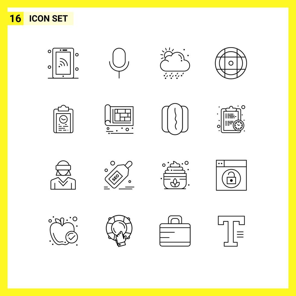 Set of 16 Modern UI Icons Symbols Signs for progress coach cloud clipboard equipment Editable Vector Design Elements