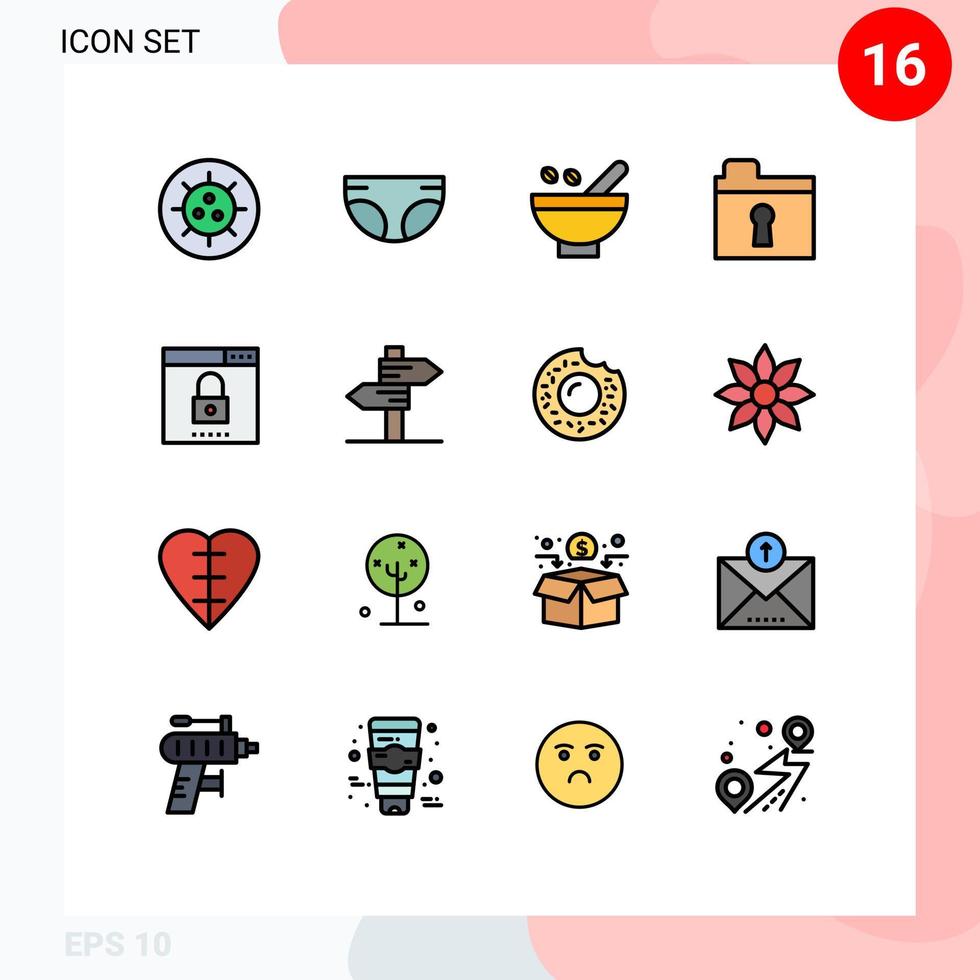 grupo universal de símbolos de iconos de 16 líneas llenas de colores planos modernos de medios hierbas privadas plantas de ojo de cerradura elementos de diseño de vectores creativos editables
