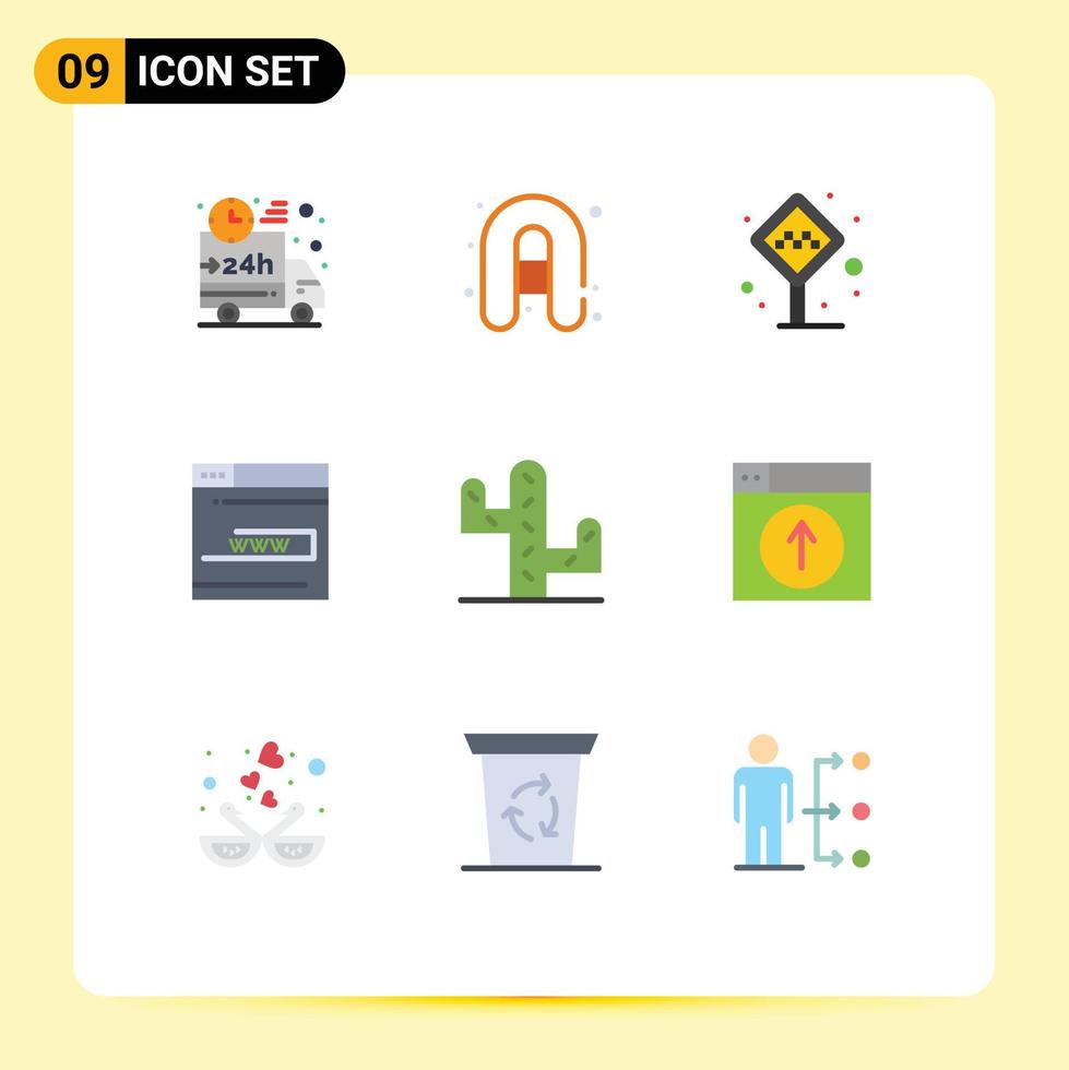 Flat Color Pack of 9 Universal Symbols of www contact airport form taxi stand Editable Vector Design Elements