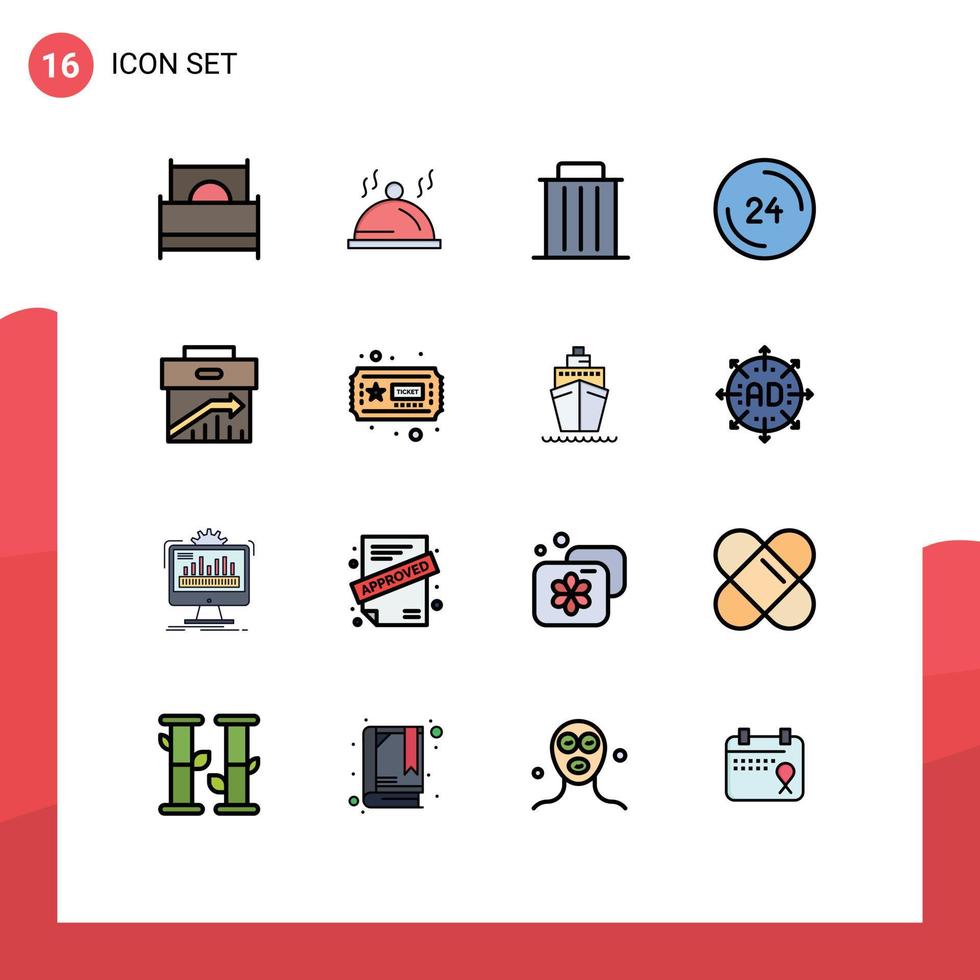 Paquete de 16 líneas llenas de colores planos de interfaz de usuario de signos y símbolos modernos de servicio de llamadas de contacto en cualquier momento eliminar elementos de diseño de vectores creativos editables