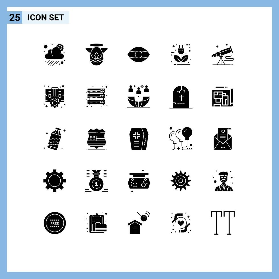 25 Thematic Vector Solid Glyphs and Editable Symbols of binoculars ecology eye eco auto Editable Vector Design Elements