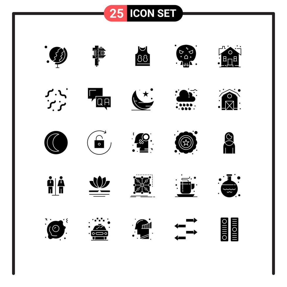 Group of 25 Solid Glyphs Signs and Symbols for home skull shirt shape bones Editable Vector Design Elements