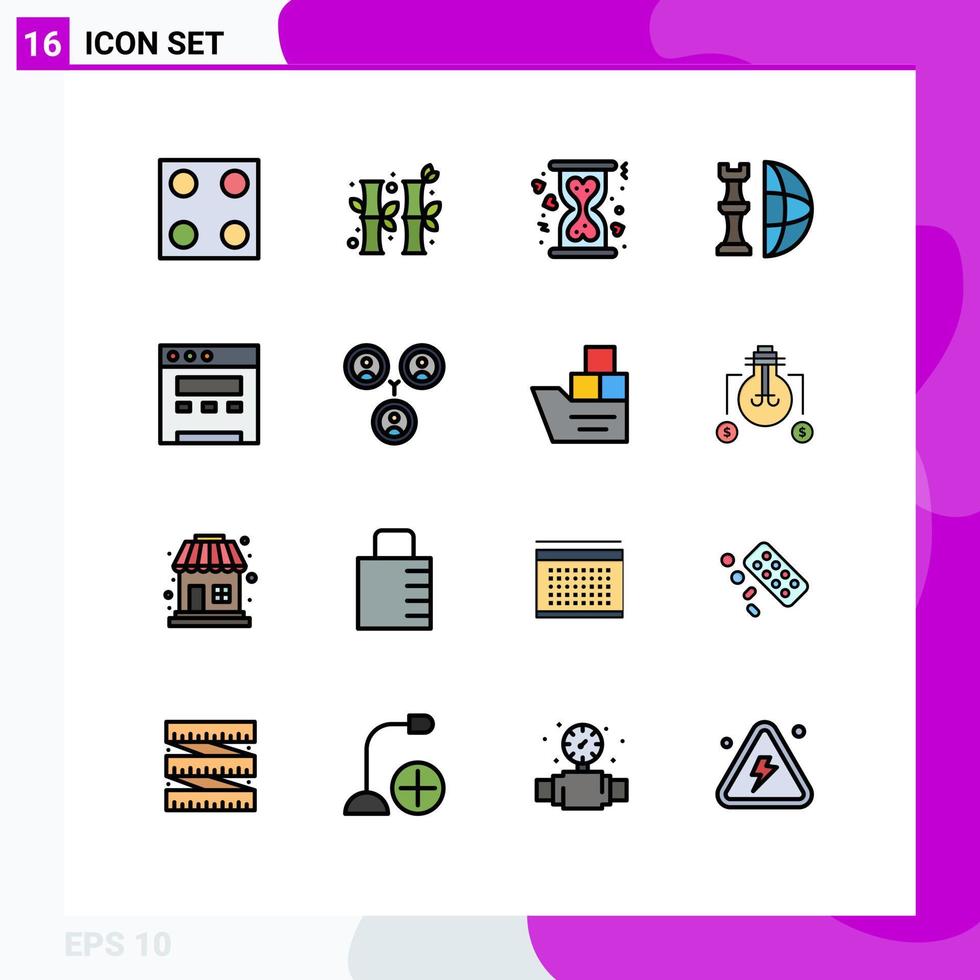 16 Thematic Vector Flat Color Filled Lines and Editable Symbols of website plan donation piece global Editable Creative Vector Design Elements