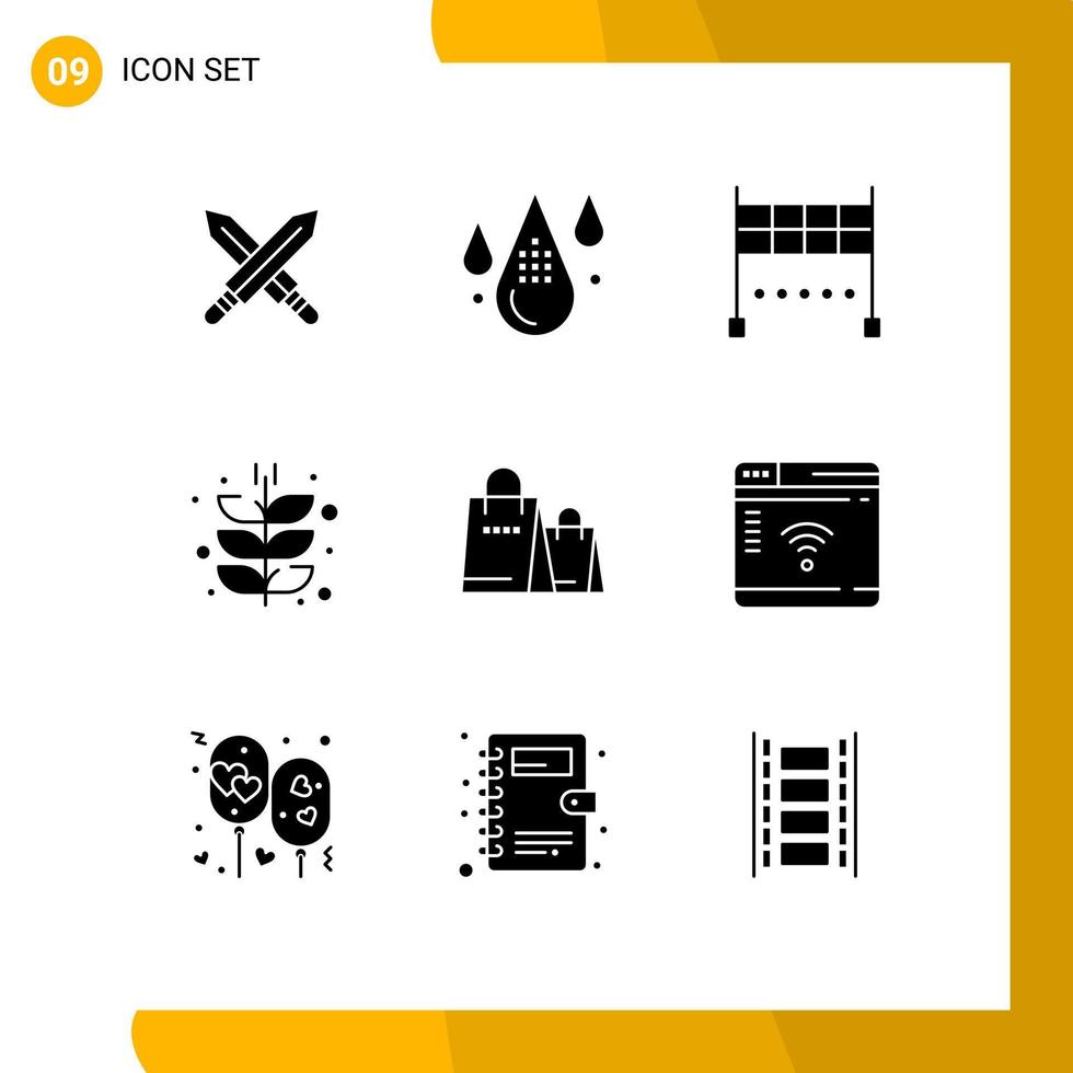 Group of 9 Solid Glyphs Signs and Symbols for bag harvest drop farming agriculture Editable Vector Design Elements