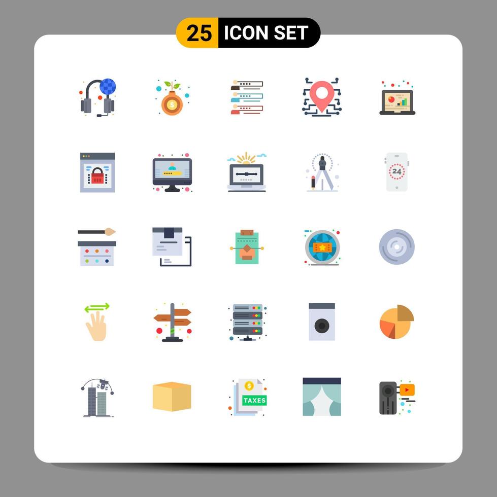 Flat Color Pack of 25 Universal Symbols of secure location skills team settings Editable Vector Design Elements
