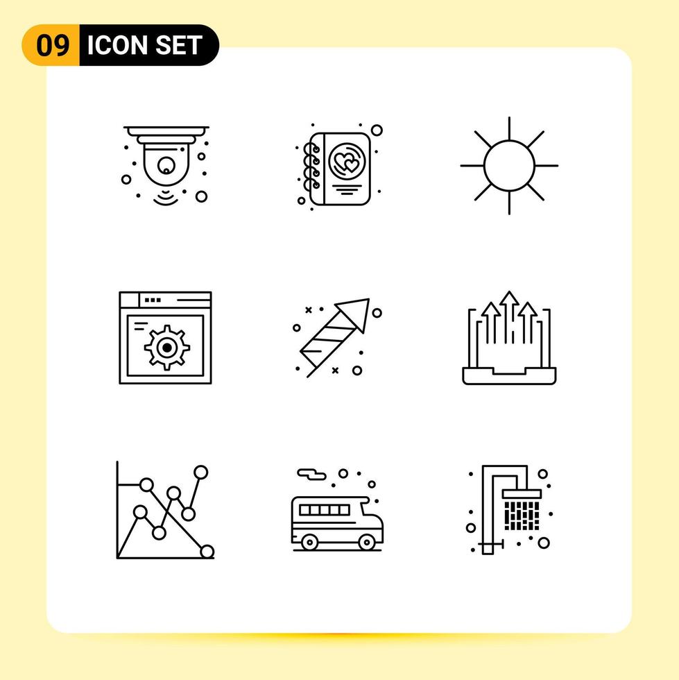9 Outline concept for Websites Mobile and Apps celebration firecracker circle internet setting Editable Vector Design Elements