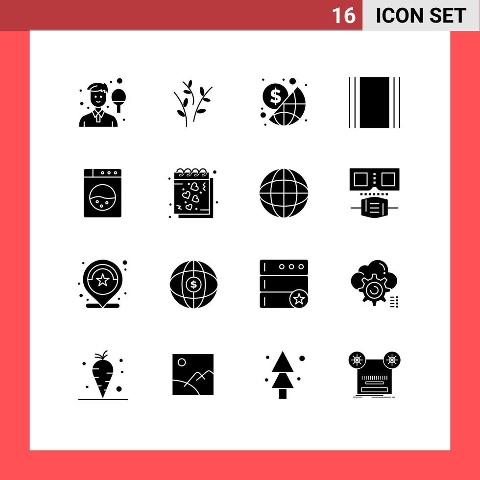 Set of 16 Vector Solid Glyphs on Grid for machine horizontal nature flow money Editable Vector Design Elements