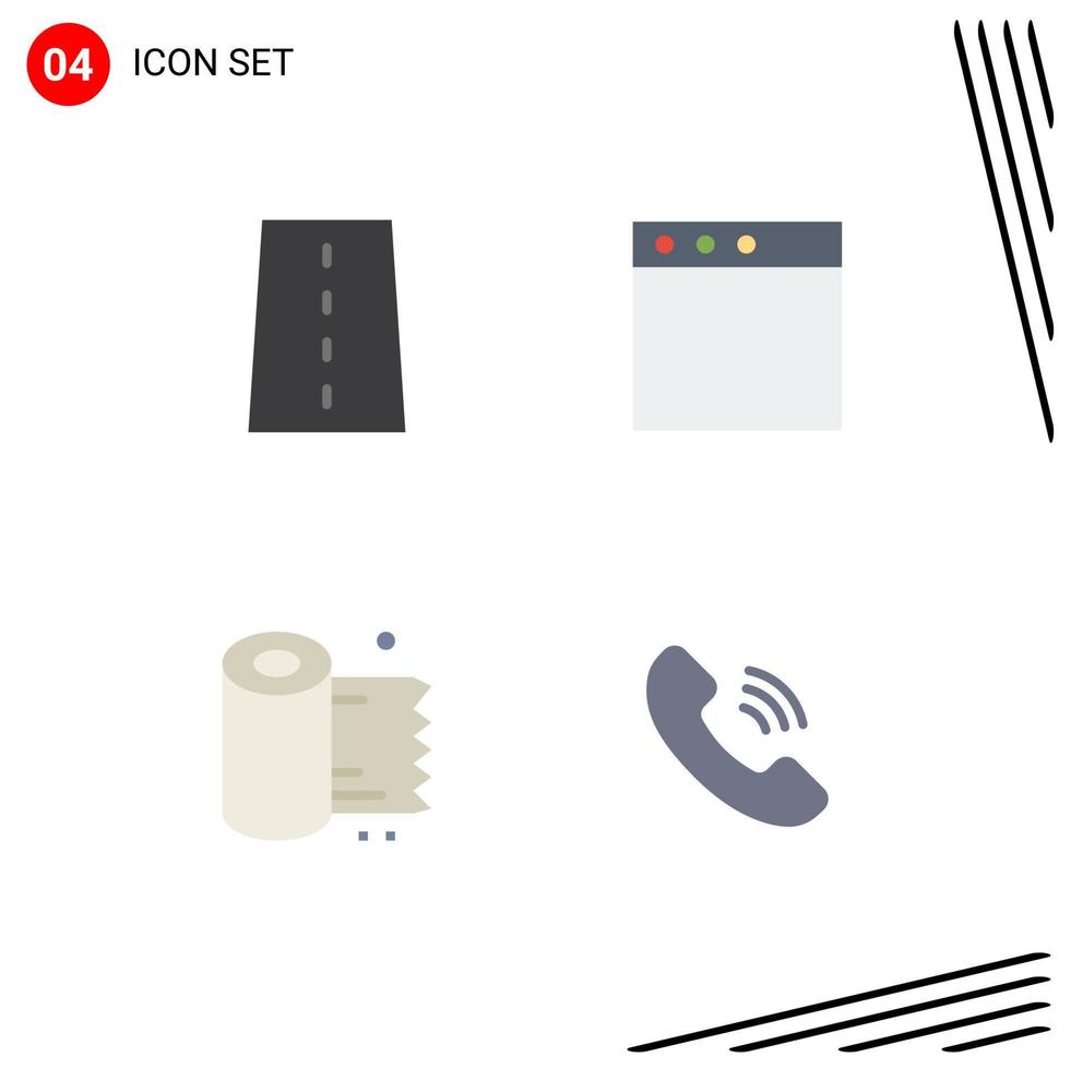 Set of 4 Vector Flat Icons on Grid for driveway paper path mac tissue Editable Vector Design Elements