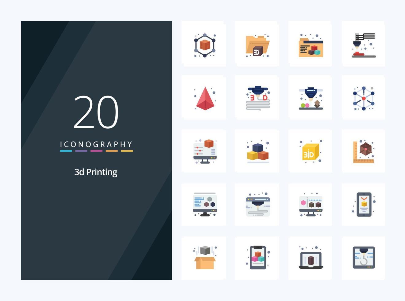 20 icono de color plano de impresión 3d para presentación vector