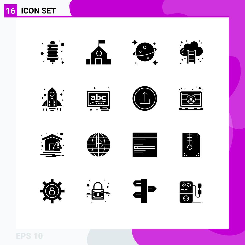 Pictogram Set of 16 Simple Solid Glyphs of startup rocket planet marketing finance Editable Vector Design Elements