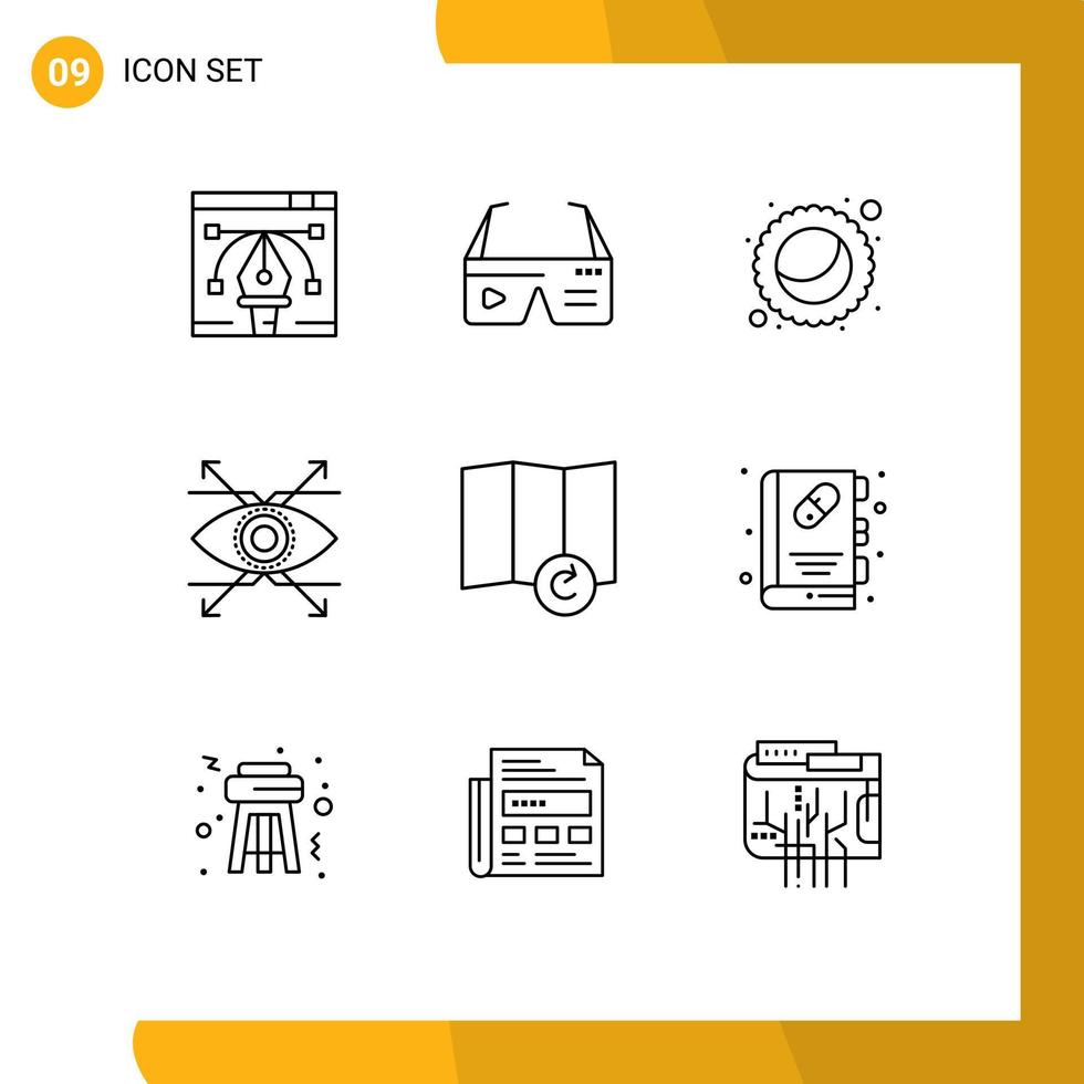 User Interface Pack of 9 Basic Outlines of refresh vision google look business Editable Vector Design Elements