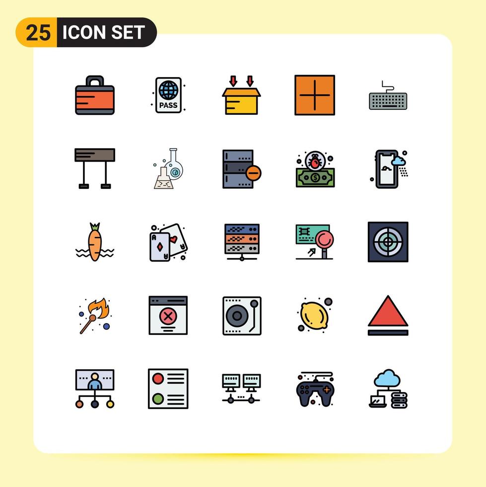 grupo de símbolos de iconos universales de 25 colores planos modernos de línea llena de caja de llave de hardware más nuevos elementos de diseño vectorial editables vector