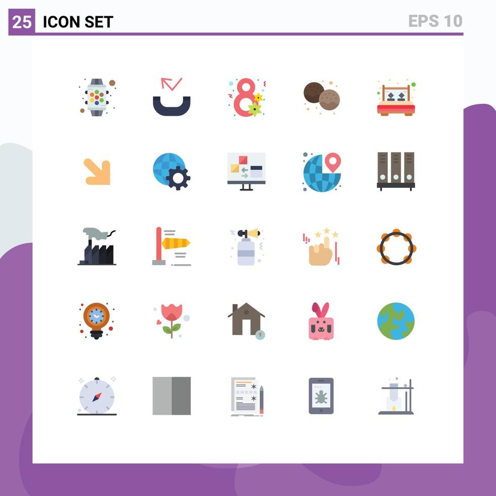 Pack of 25 Modern Flat Colors Signs and Symbols for Web Print Media such as bedroom food flower eat dessert Editable Vector Design Elements