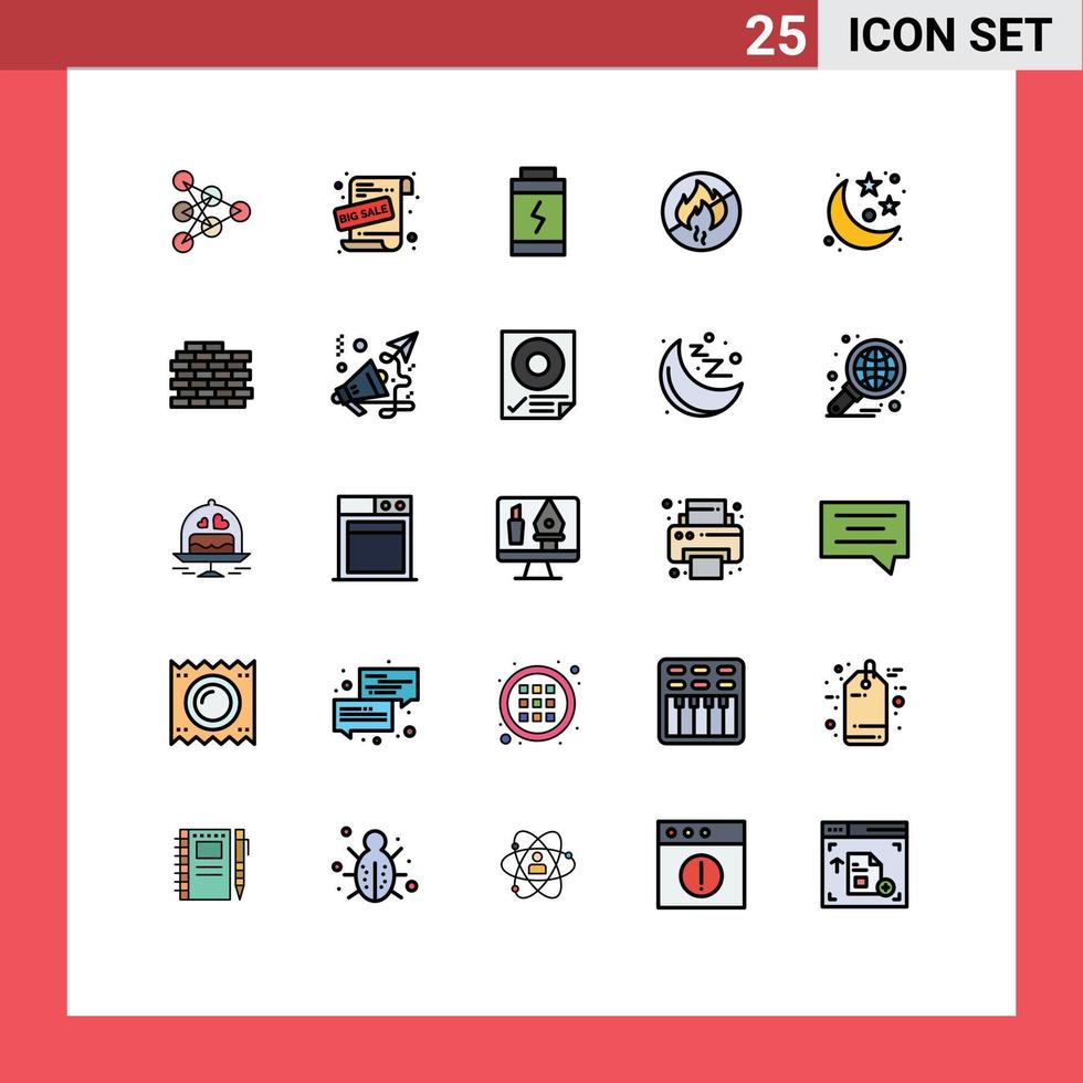 Modern Set of 25 Filled line Flat Colors Pictograph of space moon battery construction no Editable Vector Design Elements