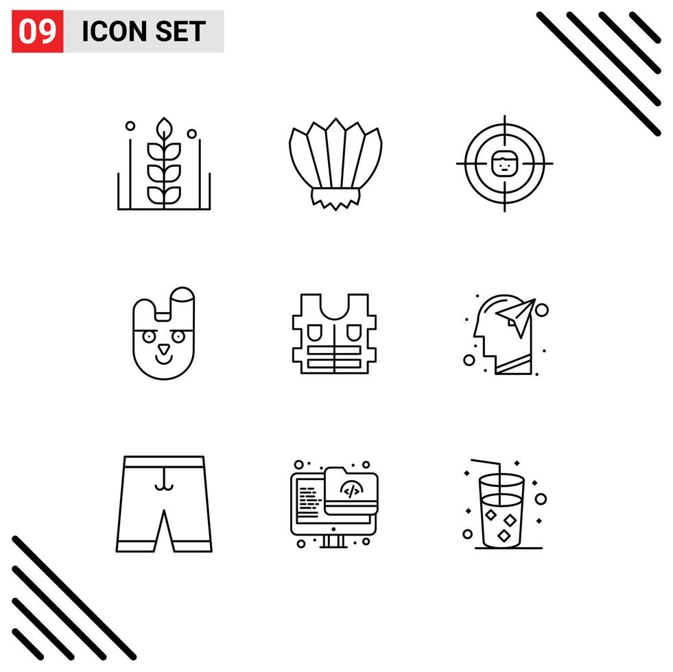 Modern Set of 9 Outlines Pictograph of face animal ocean resources recruitment Editable Vector Design Elements