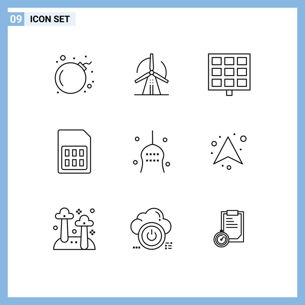 Modern Set of 9 Outlines and symbols such as thanksgiving bone solar sim card phone Editable Vector Design Elements