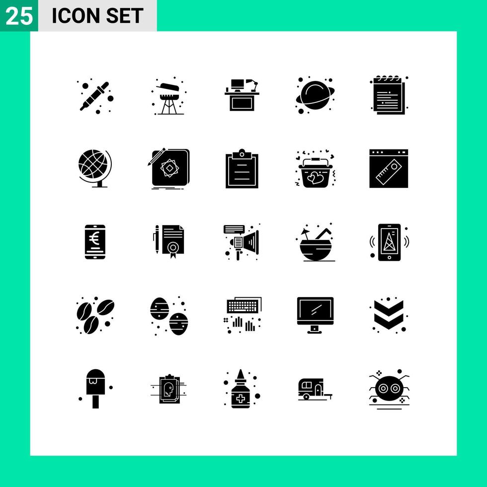 25 iconos creativos, signos y símbolos modernos de rotación espacial, mesa de computadora, oficina, elementos de diseño vectorial editables vector