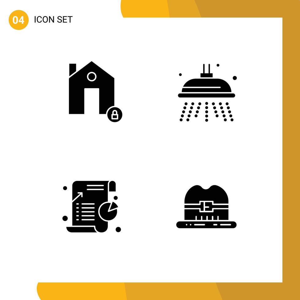 Set of 4 Commercial Solid Glyphs pack for buildings chart lock park pie Editable Vector Design Elements