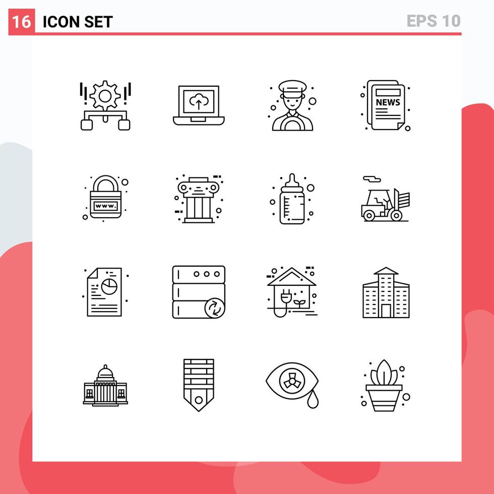 16 Universal Outlines Set for Web and Mobile Applications planet internet car earth blog Editable Vector Design Elements