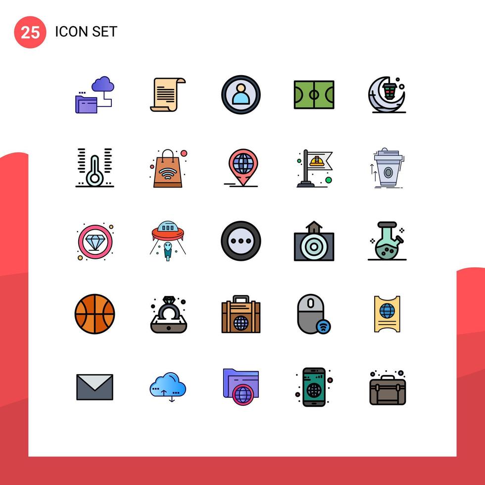 User Interface Pack of 25 Basic Filled line Flat Colors of cresent lamp person light sport Editable Vector Design Elements