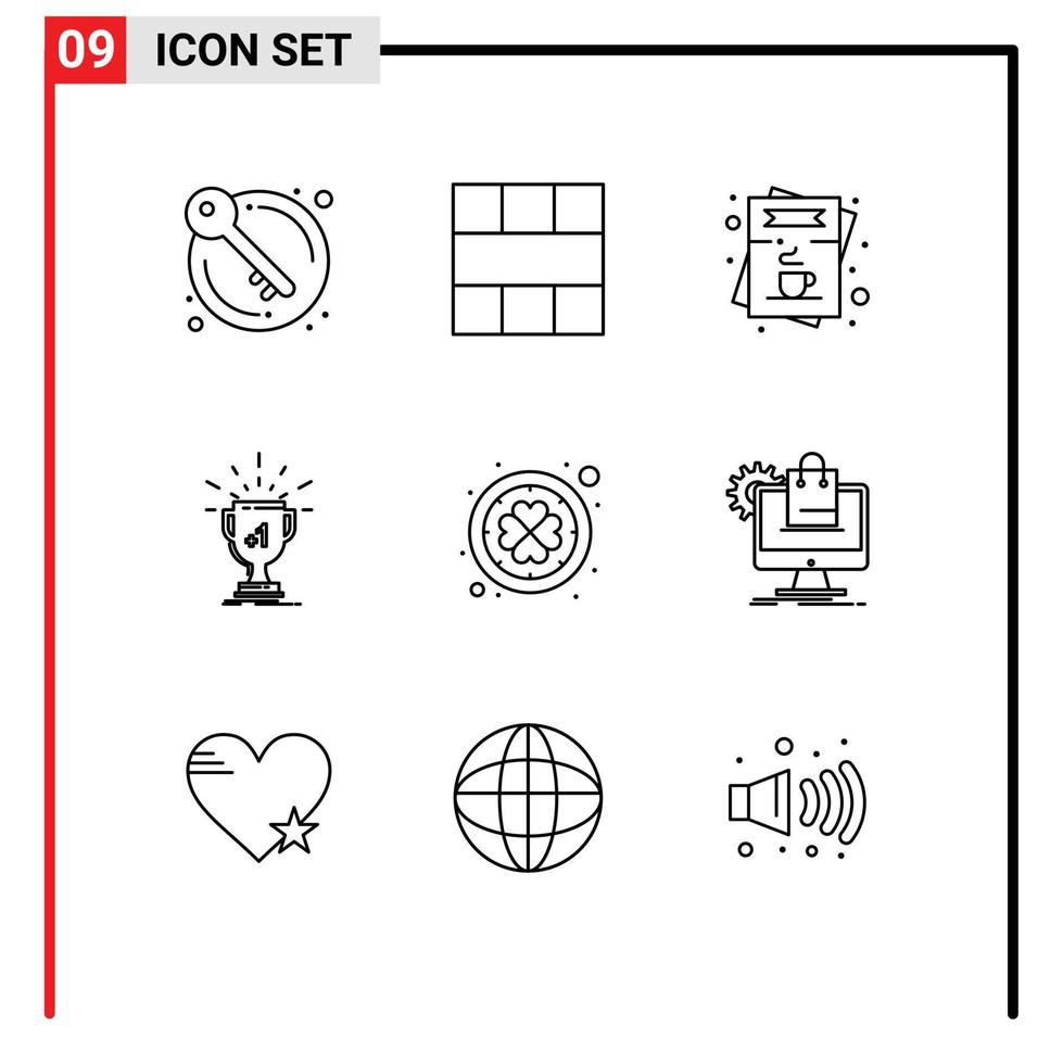Universal Icon Symbols Group of 9 Modern Outlines of prize trophy workspace award menu Editable Vector Design Elements