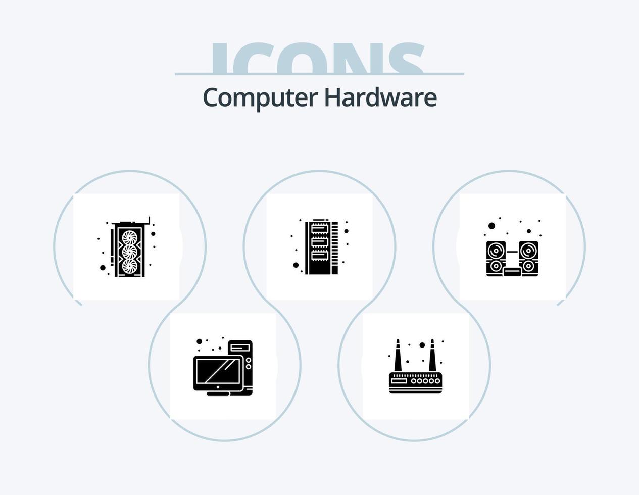 Computer Hardware Glyph Icon Pack 5 Icon Design. speaker. hardware. graphic card. computer. ram vector