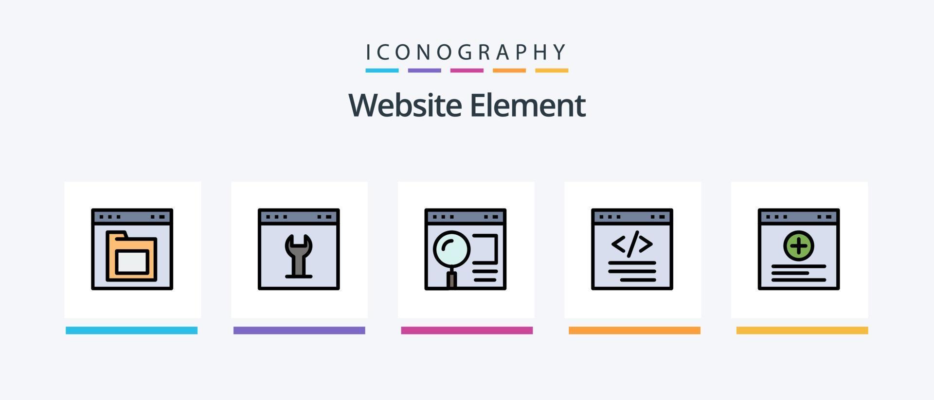 la línea de elementos del sitio web llenó el paquete de 5 íconos que incluye la interfaz. navegador. búsqueda. personas. interfaz. diseño de iconos creativos vector