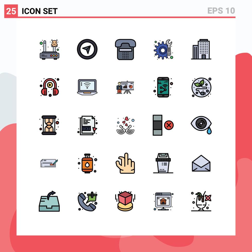 conjunto de 25 iconos de interfaz de usuario modernos signos de símbolos para reparación de oficina mantenimiento de llamadas elementos de diseño vectorial editables del teléfono vector