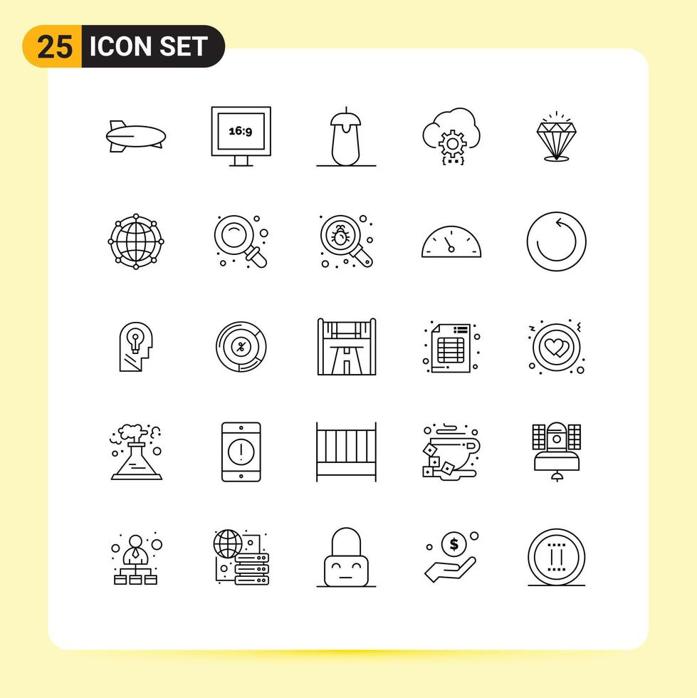Line Pack of 25 Universal Symbols of diamound development delicious develop cloud Editable Vector Design Elements