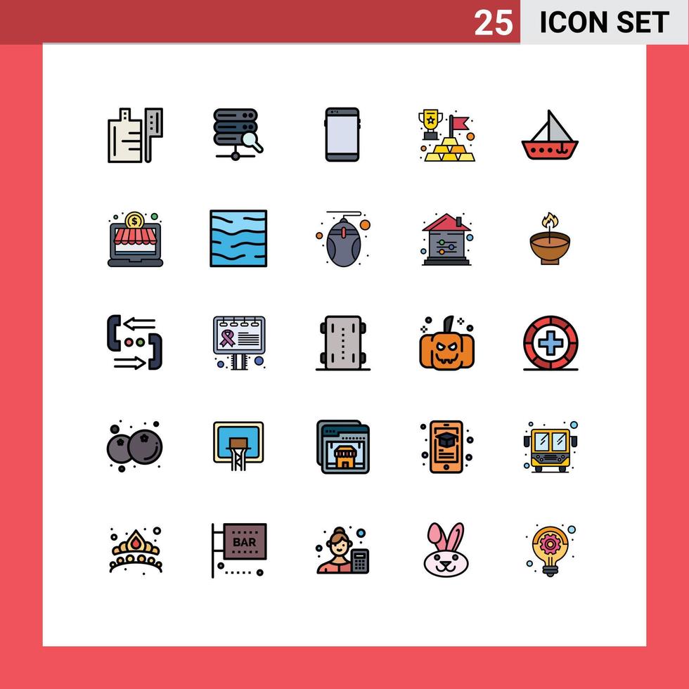 paquete de iconos de vector de stock de 25 signos y símbolos de línea para elementos de diseño de vector editables de éxito de oro móvil de barco barco