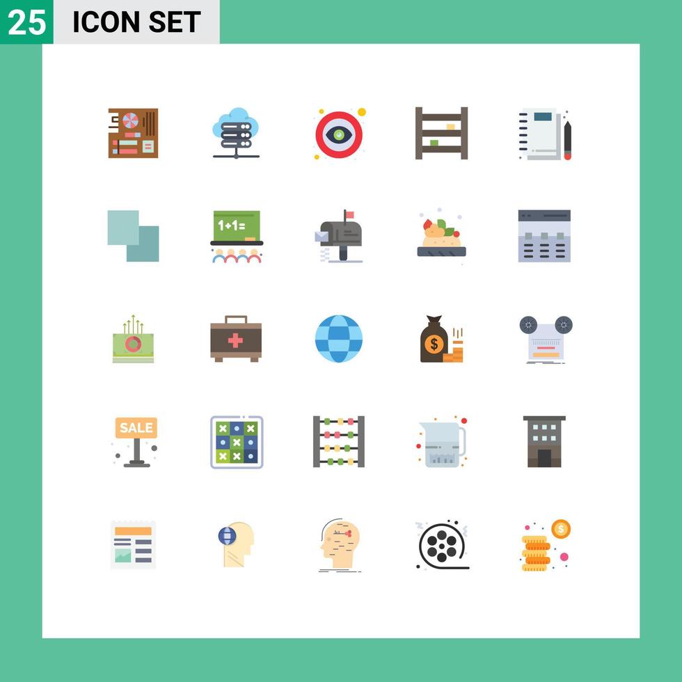 conjunto moderno de 25 colores planos y símbolos, como elementos de diseño de vectores editables del gabinete de muebles de ojo interior jotter