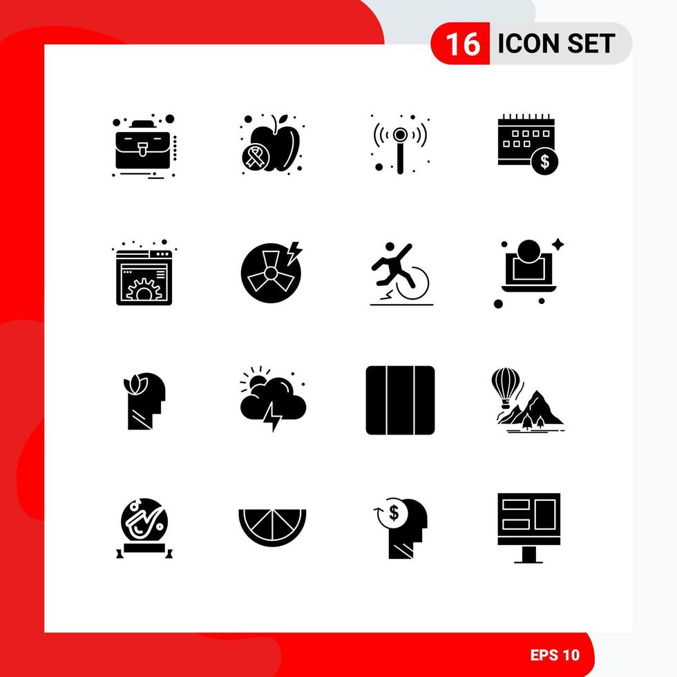 16 Thematic Vector Solid Glyphs and Editable Symbols of content time technology money banking Editable Vector Design Elements