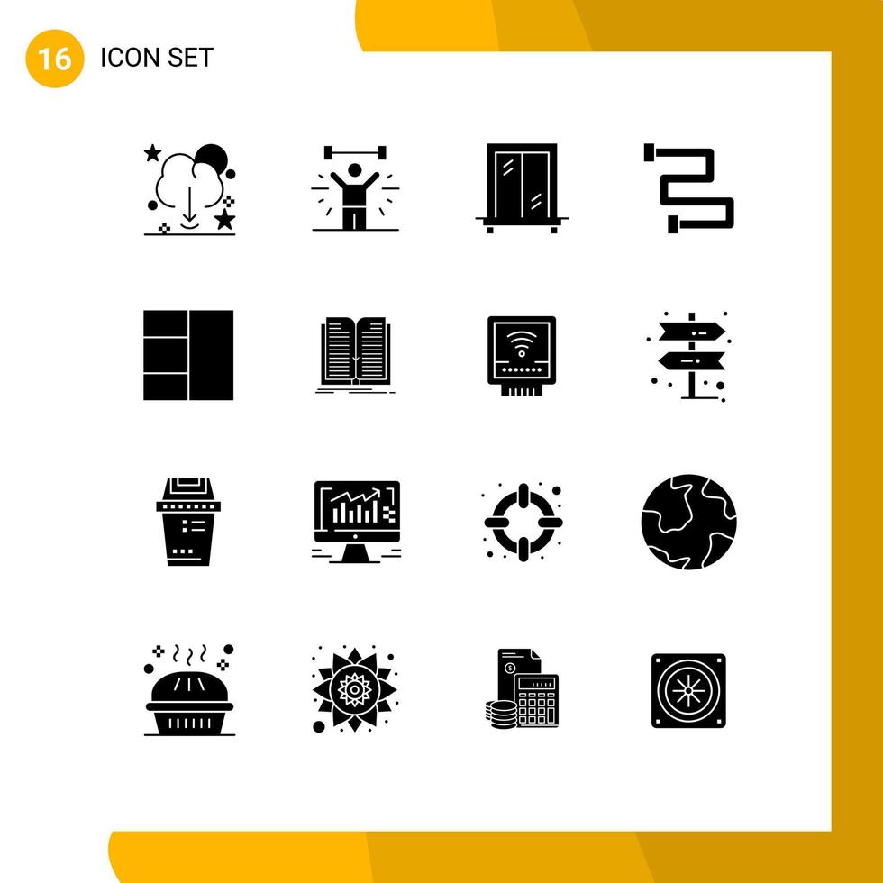 Solid Glyph Pack of 16 Universal Symbols of application grid weight rail bathroom Editable Vector Design Elements