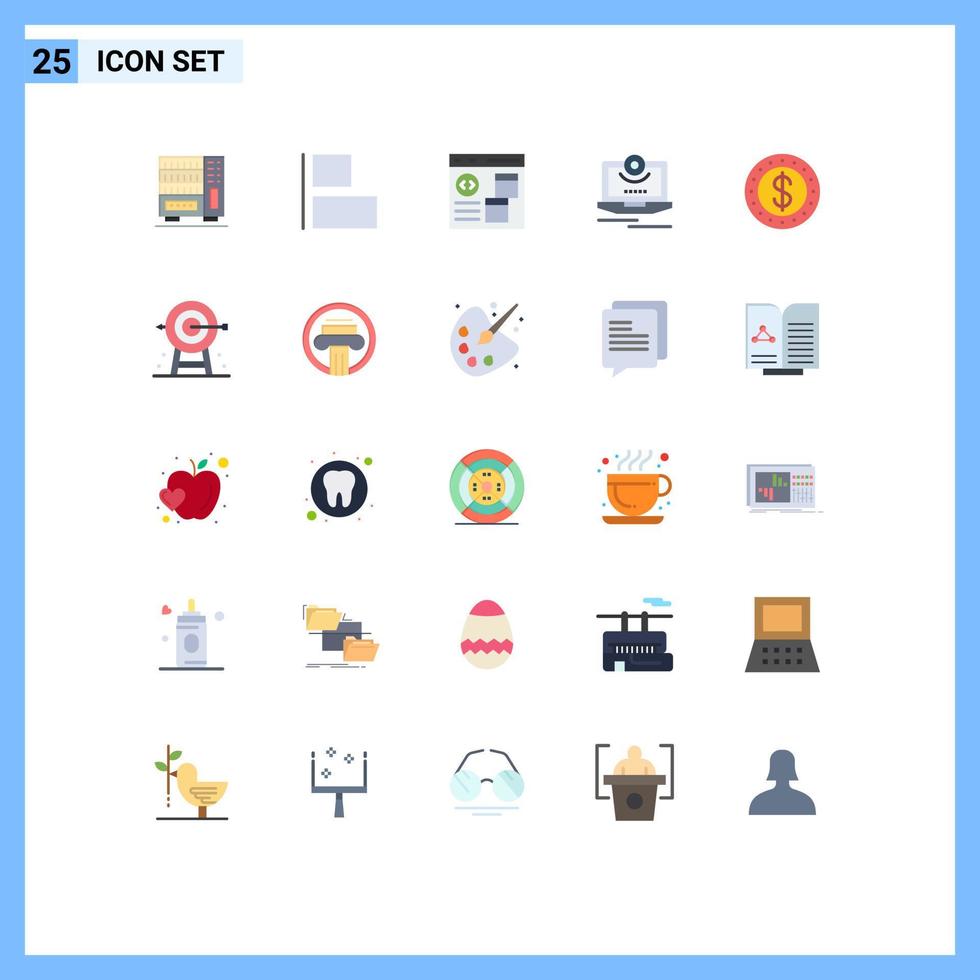 Universal Icon Symbols Group of 25 Modern Flat Colors of dollar monitor browser computer cam Editable Vector Design Elements