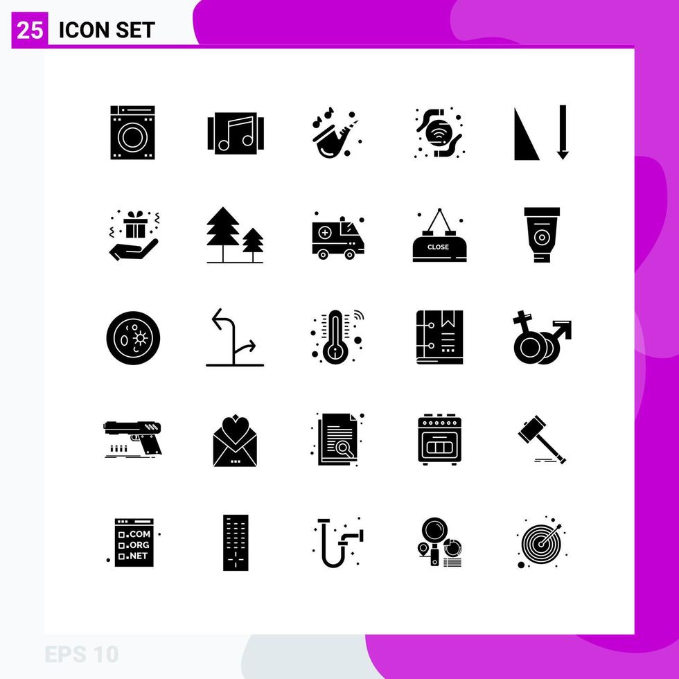 Mobile Interface Solid Glyph Set of 25 Pictograms of sorting ascending instrument wireless technology Editable Vector Design Elements