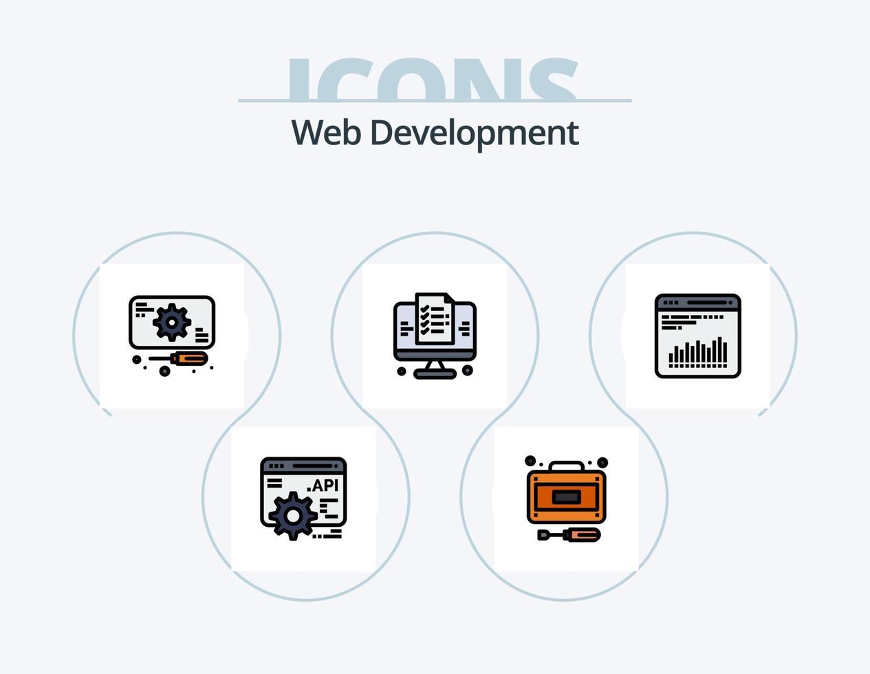 Web Development Line Filled Icon Pack 5 Icon Design. gear. web. analytics. promotion. badge vector