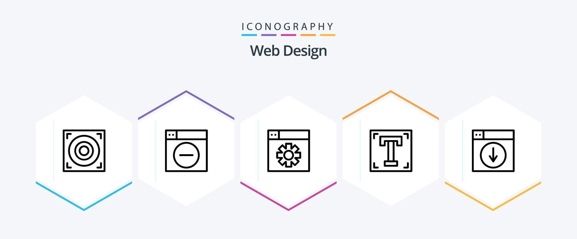 Web Design 25 Line icon pack including download. web. design. text. path vector