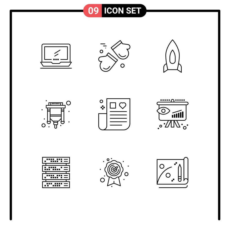 Group of 9 Outlines Signs and Symbols for usb cable gloves travel speedup Editable Vector Design Elements