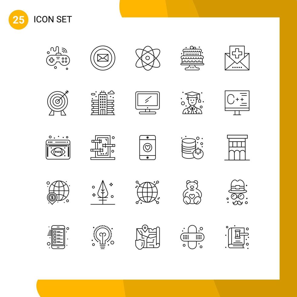 conjunto de 25 iconos de interfaz de usuario modernos símbolos signos para tortas de fitness torta atómica elementos de diseño vectorial editables horneados vector