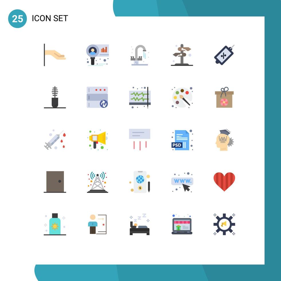 paquete de 25 signos y símbolos modernos de colores planos para medios de impresión web, como elementos de diseño de vectores editables de dirección de marca de verificación de grifo de flecha de mercado