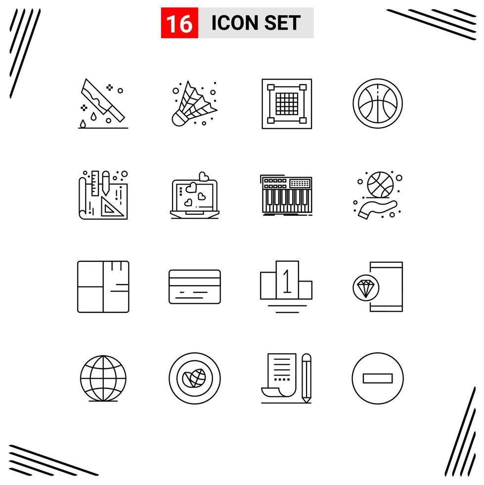 Group of 16 Outlines Signs and Symbols for interior design creative sports grid Editable Vector Design Elements