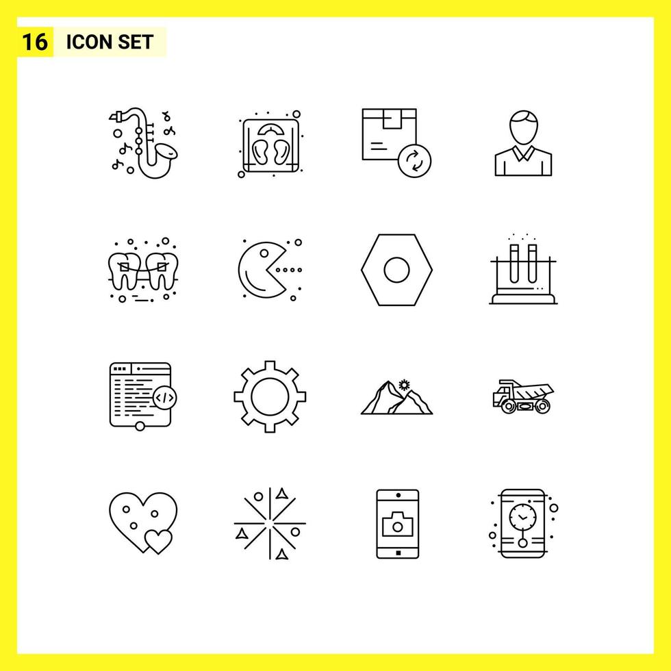 Pack of 16 Modern Outlines Signs and Symbols for Web Print Media such as health dental product person human Editable Vector Design Elements